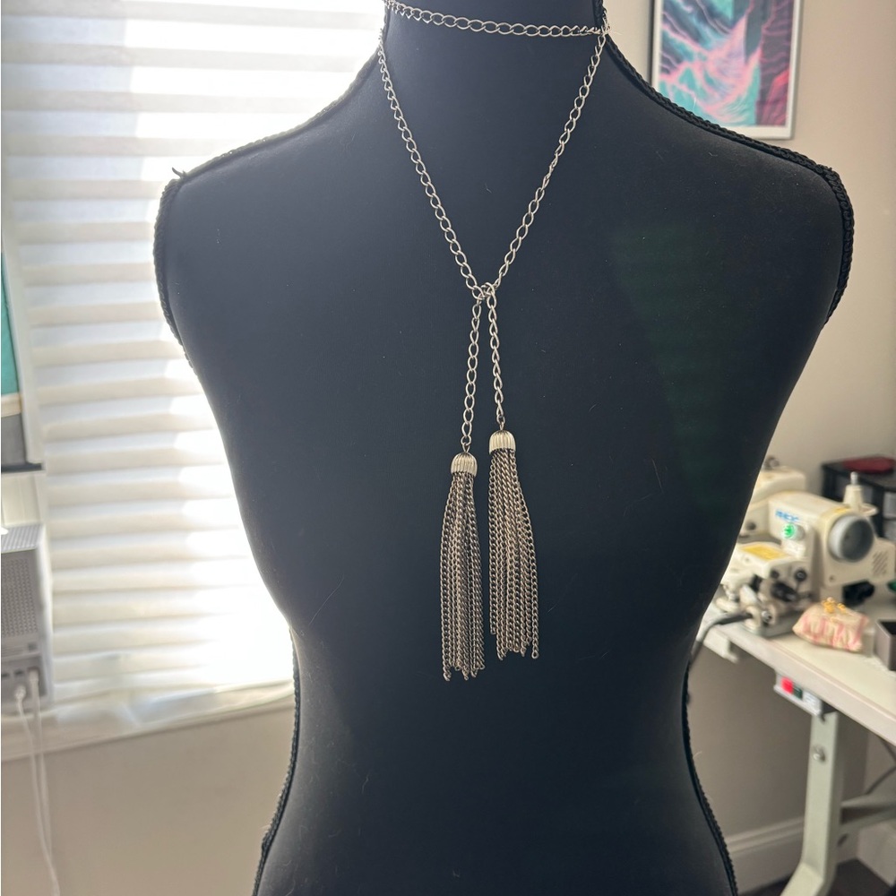 Silver Tassel Lariat Necklace - Women Jewelry